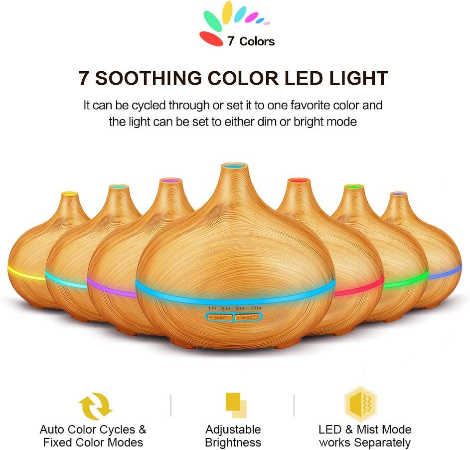 300ml Essential Oil Diffuser Aroma Diffuser Aromatherapy Ultrasonic Cool Mist Humidifier 7 Color LED Change for Office Home Bedroom Living Room Study Yoga Spa