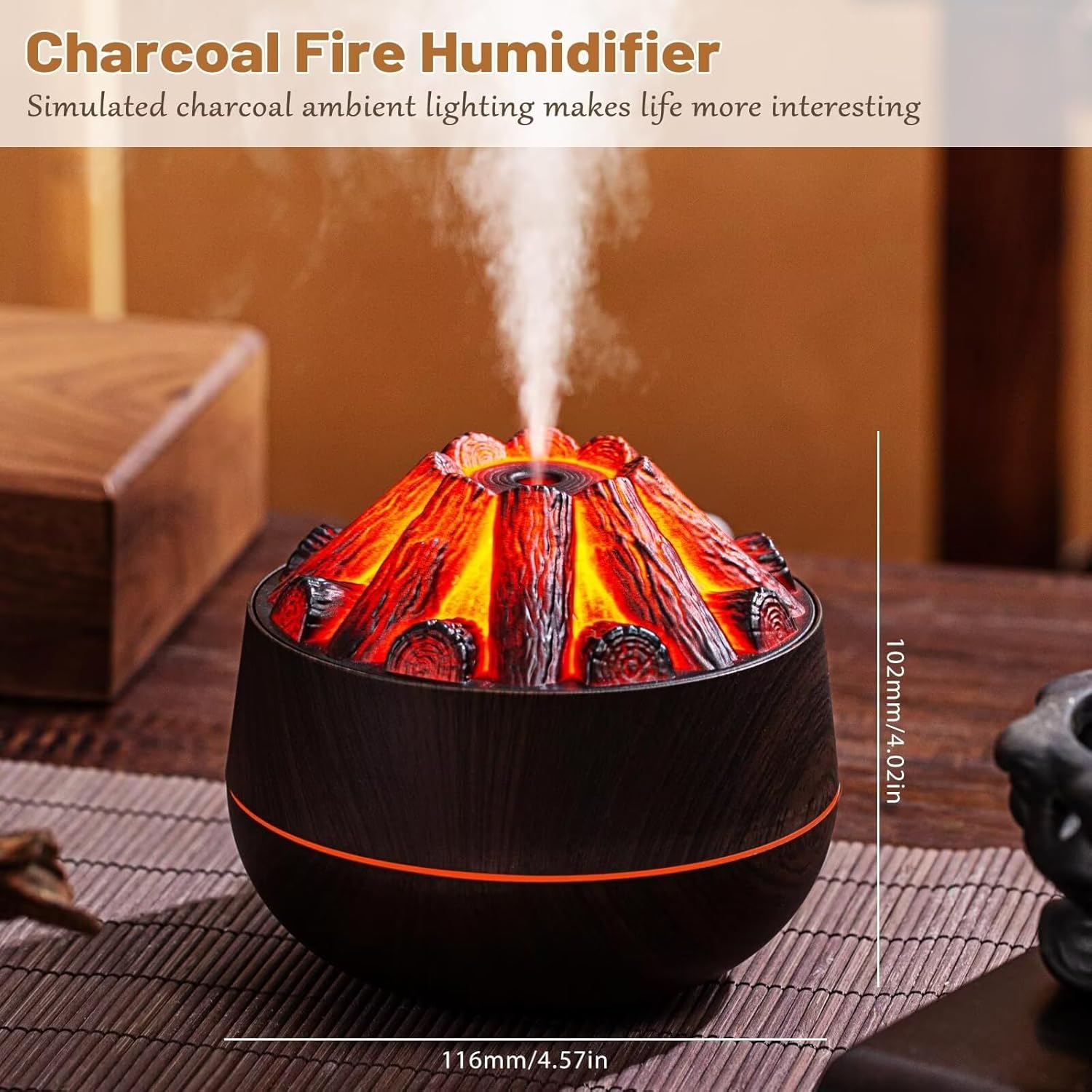 Campfire Flame Fire Diffuser, Bonfire Aromatherapy Essential Oil Diffuser, 300ml Wood Cool Mist Humidifier for Home,Bedroom,Office, Waterless Auto Off, Night Light, Gift