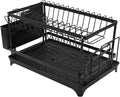 2 Tier Dish Drying Rack,Utensil Holder Kitchen Dish Organizer Shelf With Chopsticks And Chopping Board Holder,Over Sink Kitchen Counter Organizer For Plates Bowls And Cups Black
