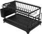 2 Tier Dish Drying Rack,Utensil Holder Kitchen Dish Organizer Shelf With Chopsticks And Chopping Board Holder,Over Sink Kitchen Counter Organizer For Plates Bowls And Cups Black
