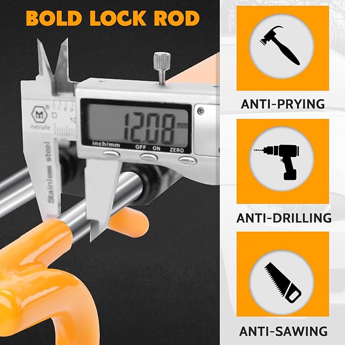 Steering Wheel Lock Twin Bar, Steering Lock, Car Anti-Theft Device, High Visibility, Heavy Duty, Universal Fit, Adjustable Length, Keys(Yellow)