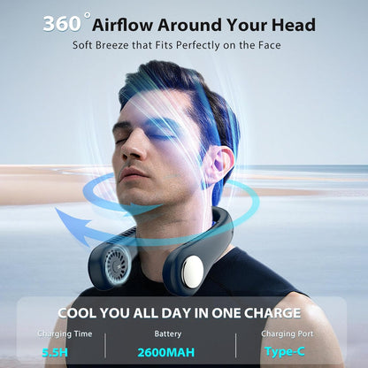 Neck Fan, Portable Neck Fan Hands Free Bladeless Mini Fan with 360°Cooling Airflow, USB Rechargeable Personal Fan Quiet Wearable Fan with 3 Wind Speed for Sports Outdoor Indoor