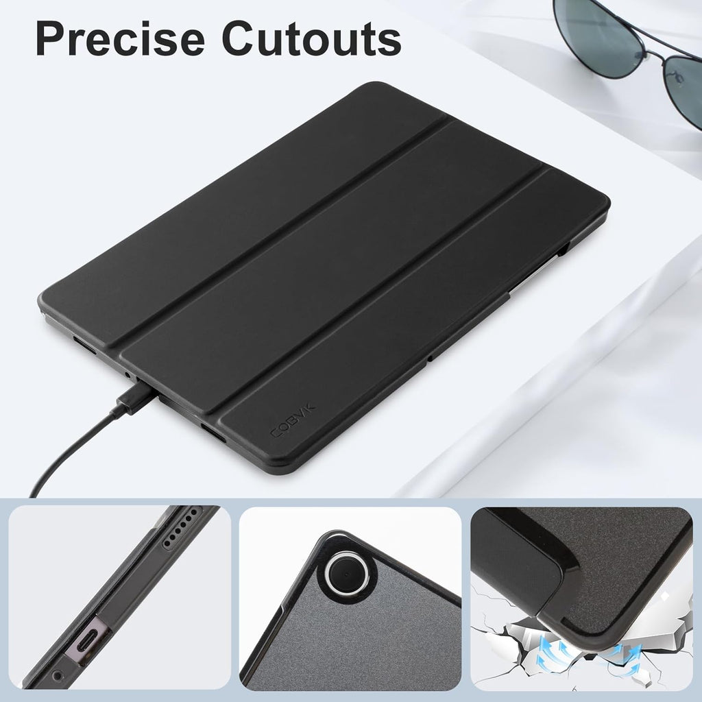 CoBak Case for Samsung Galaxy Tab A11+ Plus 11 Inch 2025/A9+ Plus 2023 - PU Leather Smart Cover with Auto Sleep/Wake for Tab A11+, Translucent Hard Shell, Multi-Viewing Angles, Black