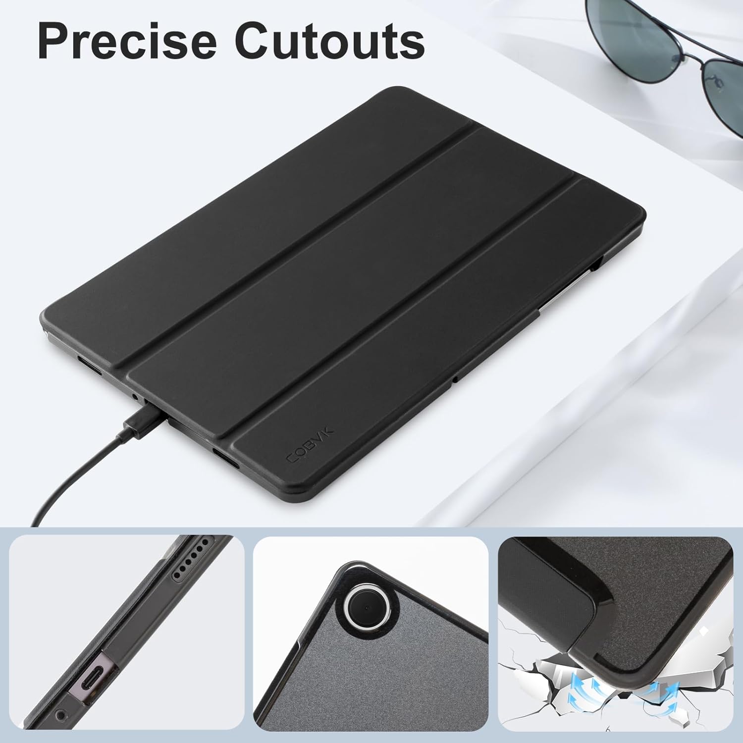 CoBak Case for Samsung Galaxy Tab A11+ Plus 11 Inch 2025/A9+ Plus 2023 - PU Leather Smart Cover with Auto Sleep/Wake for Tab A11+, Translucent Hard Shell, Multi-Viewing Angles, Black