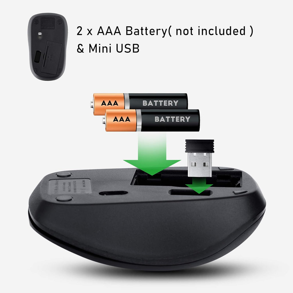 Wireless Mouse with Mini USB Receiver - Optical Cordless Mouse for Laptop, Computer, Macbook, Gaming, Working - 2.4Ghz Small Silent Black Portable Mouse Up To 10m with USB Adaptor