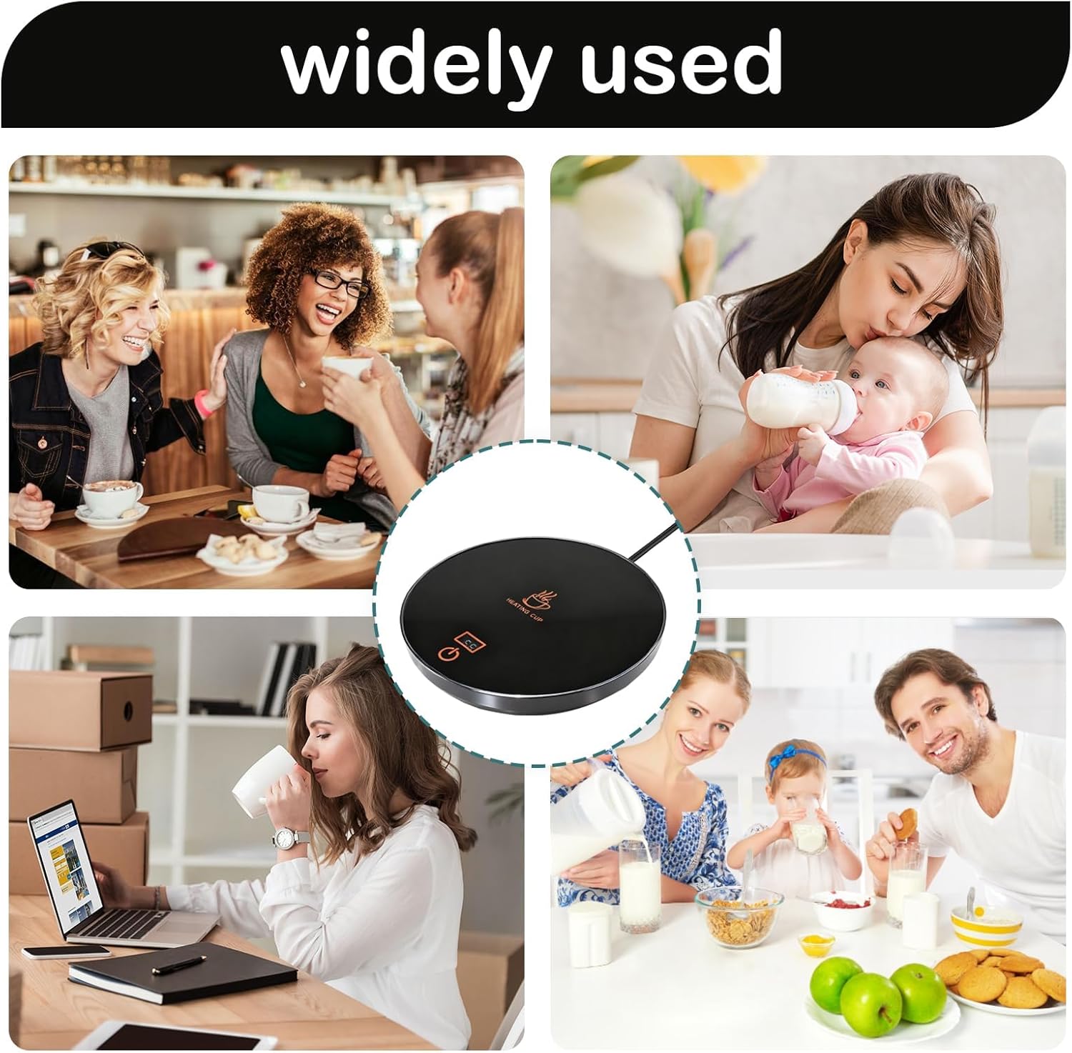 Coffee Mug Warmer USB 24H Auto Shut off Adjustable Electric Smart Beverage Cup with 3 Temperature Settings 45 55 65℃ Heated Coaster for Home Office Milk Tea Hot Drinks Desk Valentine's&Mother's Day