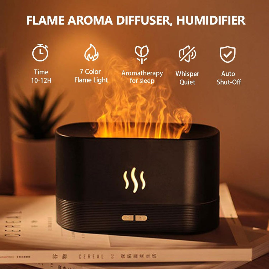 Flame Essential Oil Diffuser, Upgrade 7 Colour Lights Aromatherapy Diffuser, Super Quiet Air Humidifier, Electric Aroma Diffuser