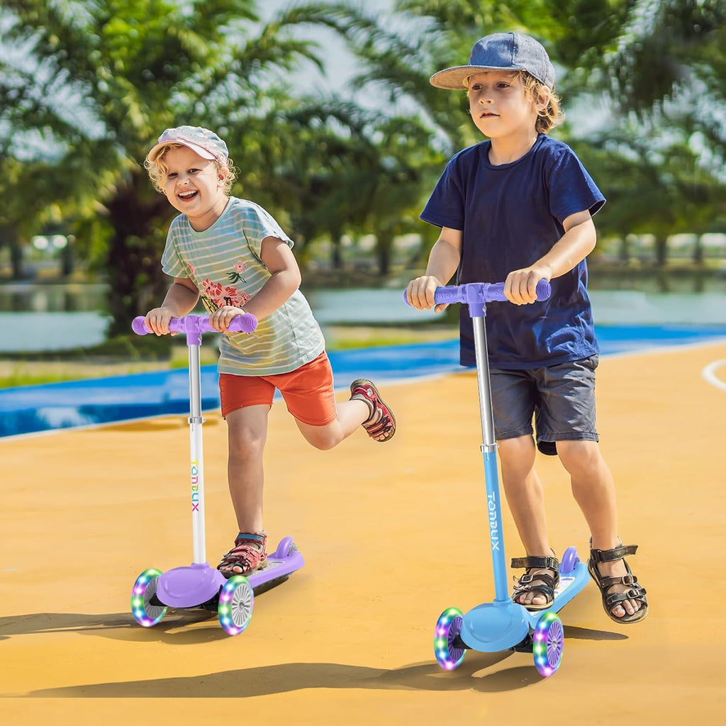Kids Scooter for Ages 3-5, Toddler Scooter with Light-Up Deck and Wheels, Adjustable 4-Level Height 3-Wheel Scooters for Kids, Lean-to-Steer Design