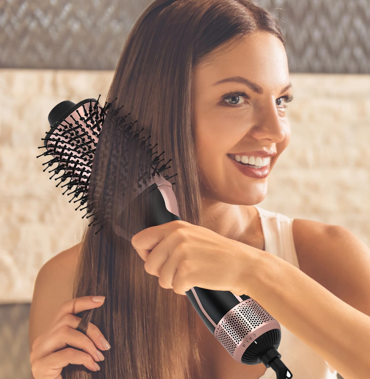 Hot Air Brush 1000W 4 in 1 Styler, One Step Volumizer, Salon Blow Dryer for Straight & Curling Hair, Dual Voltage 110V-120V/220V-240V Ionic