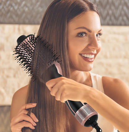Hot Air Brush 1000W 4 in 1 Styler, One Step Volumizer, Salon Blow Dryer for Straight & Curling Hair, Dual Voltage 110V-120V/220V-240V Ionic