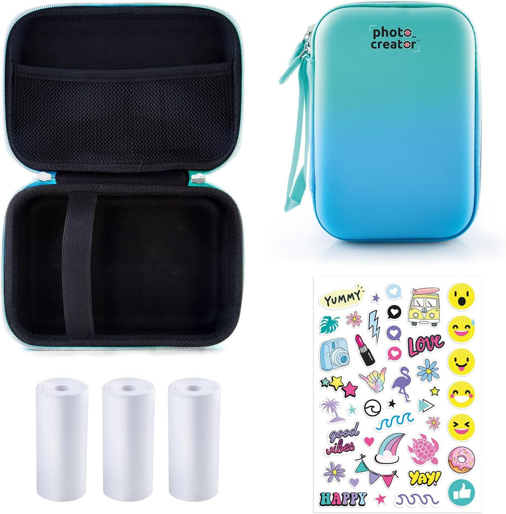 Photo Creator Instant Camera Case, 3 Extra Refill Paper Rolls, Extra Stickers, Shockproof, Protects from Splashes, Store and Protect!