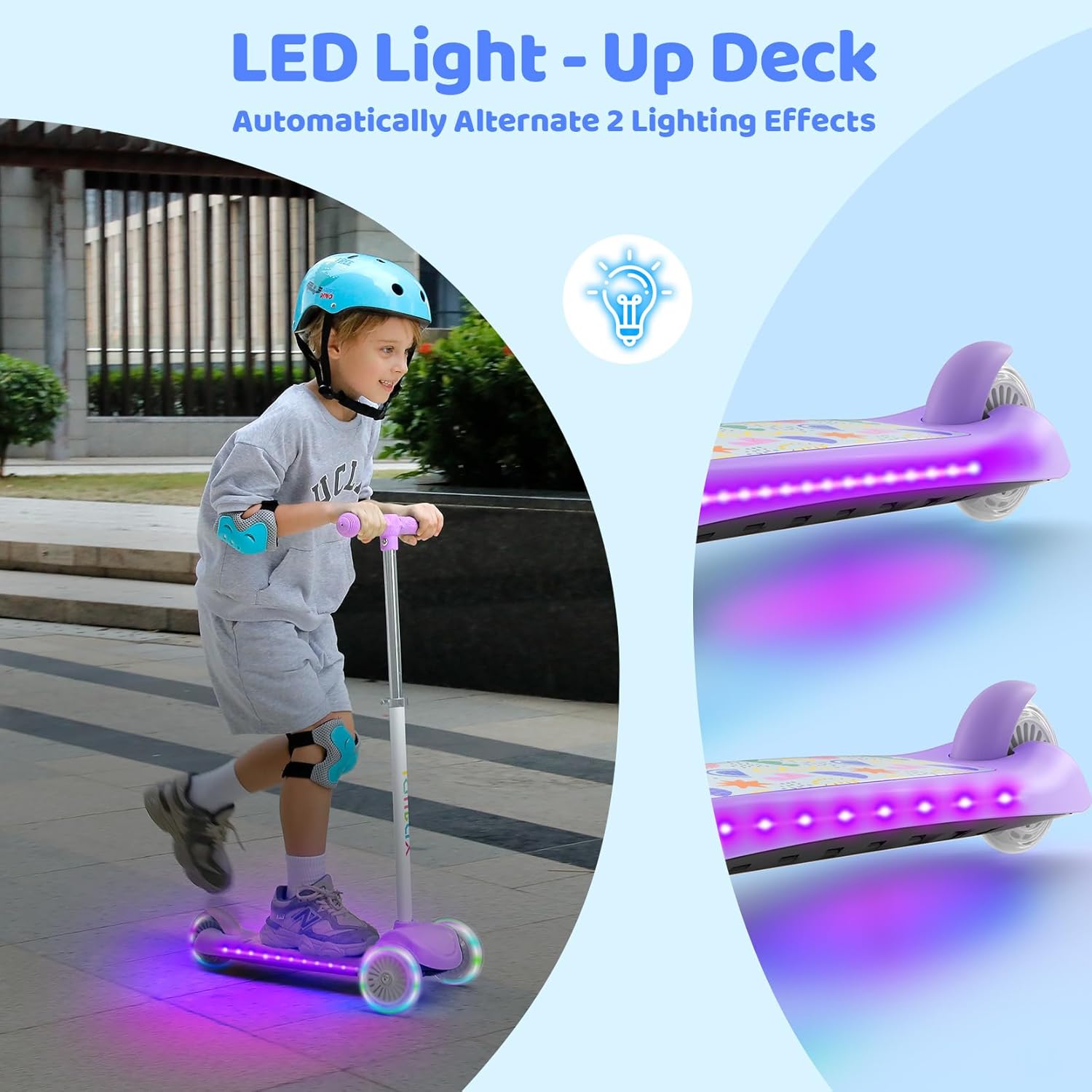 Kids Scooter for Ages 3-5, Toddler Scooter with Light-Up Deck and Wheels, Adjustable 4-Level Height 3-Wheel Scooters for Kids, Lean-to-Steer Design