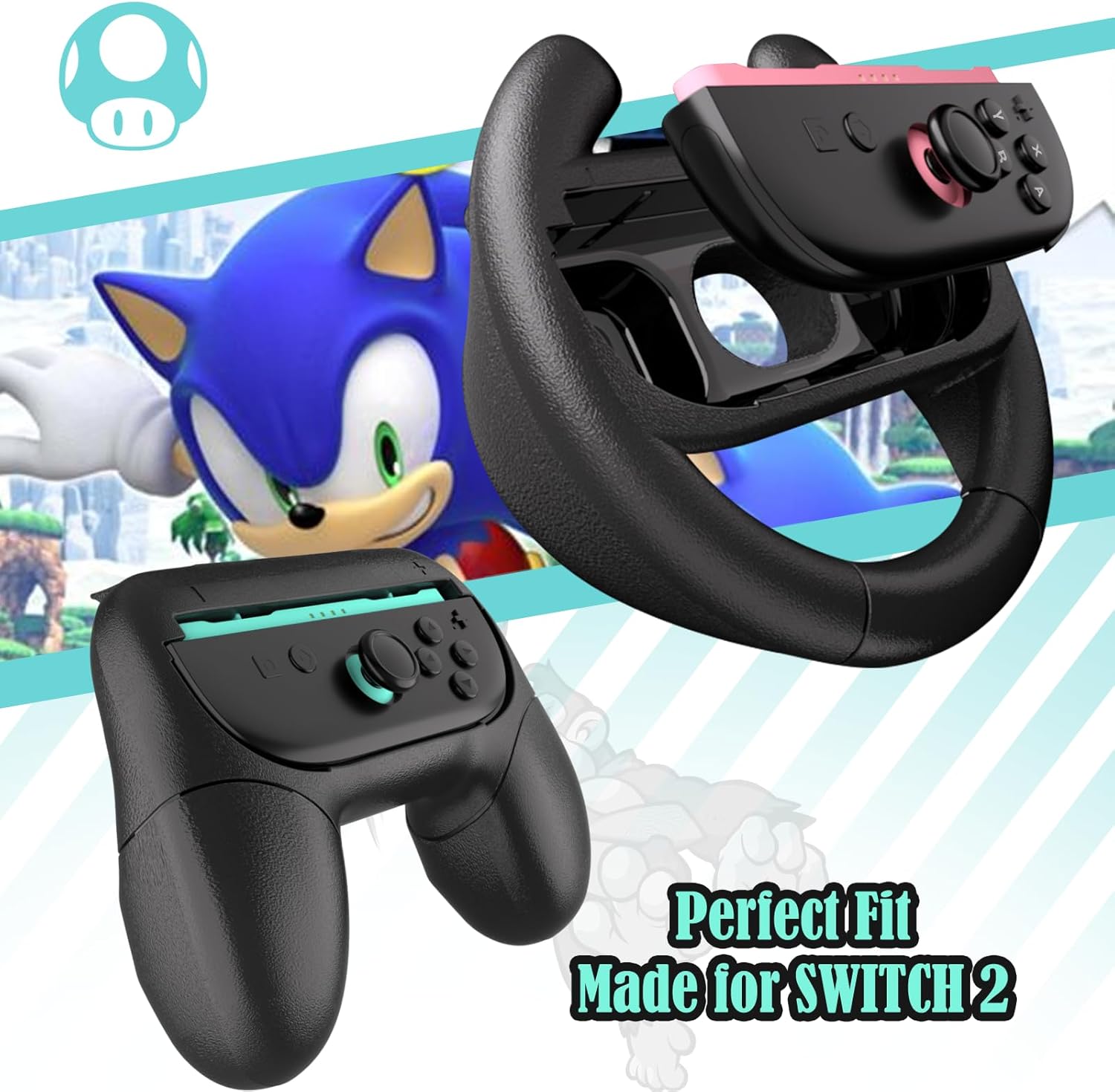 Steering Wheels for Nintendo Switch 2 Joy-Con Grip Racing Wheels for Mario Kart 8 Deluxe 4 in 1 Mario Kart Game Switch 2 Steering Wheel Grip Cover Joy-Con Controller Accessories