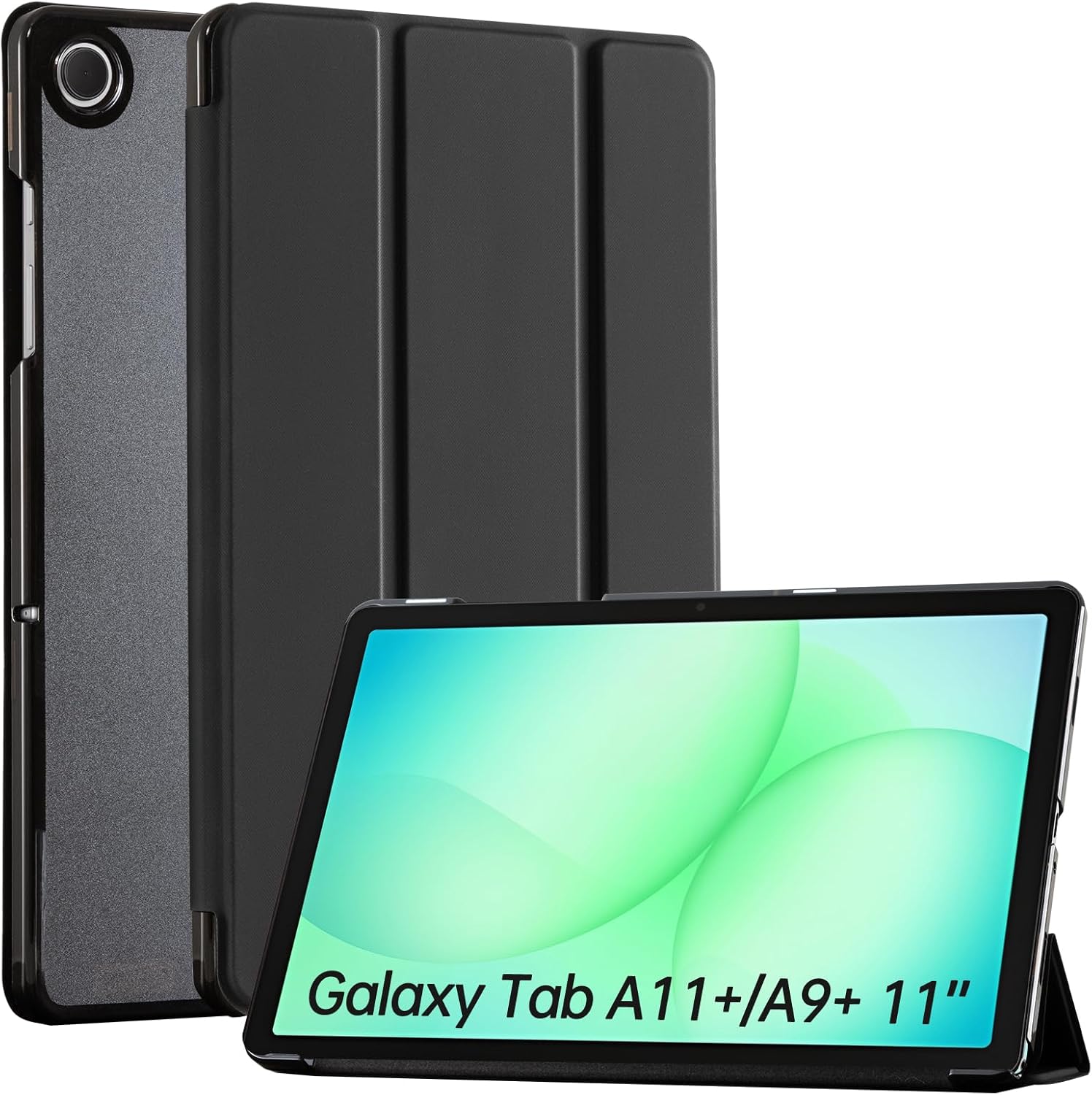 CoBak Case for Samsung Galaxy Tab A11+ Plus 11 Inch 2025/A9+ Plus 2023 - PU Leather Smart Cover with Auto Sleep/Wake for Tab A11+, Translucent Hard Shell, Multi-Viewing Angles, Black