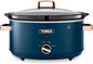 Tested Tower Cavaletto 6.5 Litre Slow Cooker with 3 Heat Settings, Removable Dishwasher Safe Pot, Cool Touch Handles, Up to 8 Portions, Midnight Blue and Rose Gold