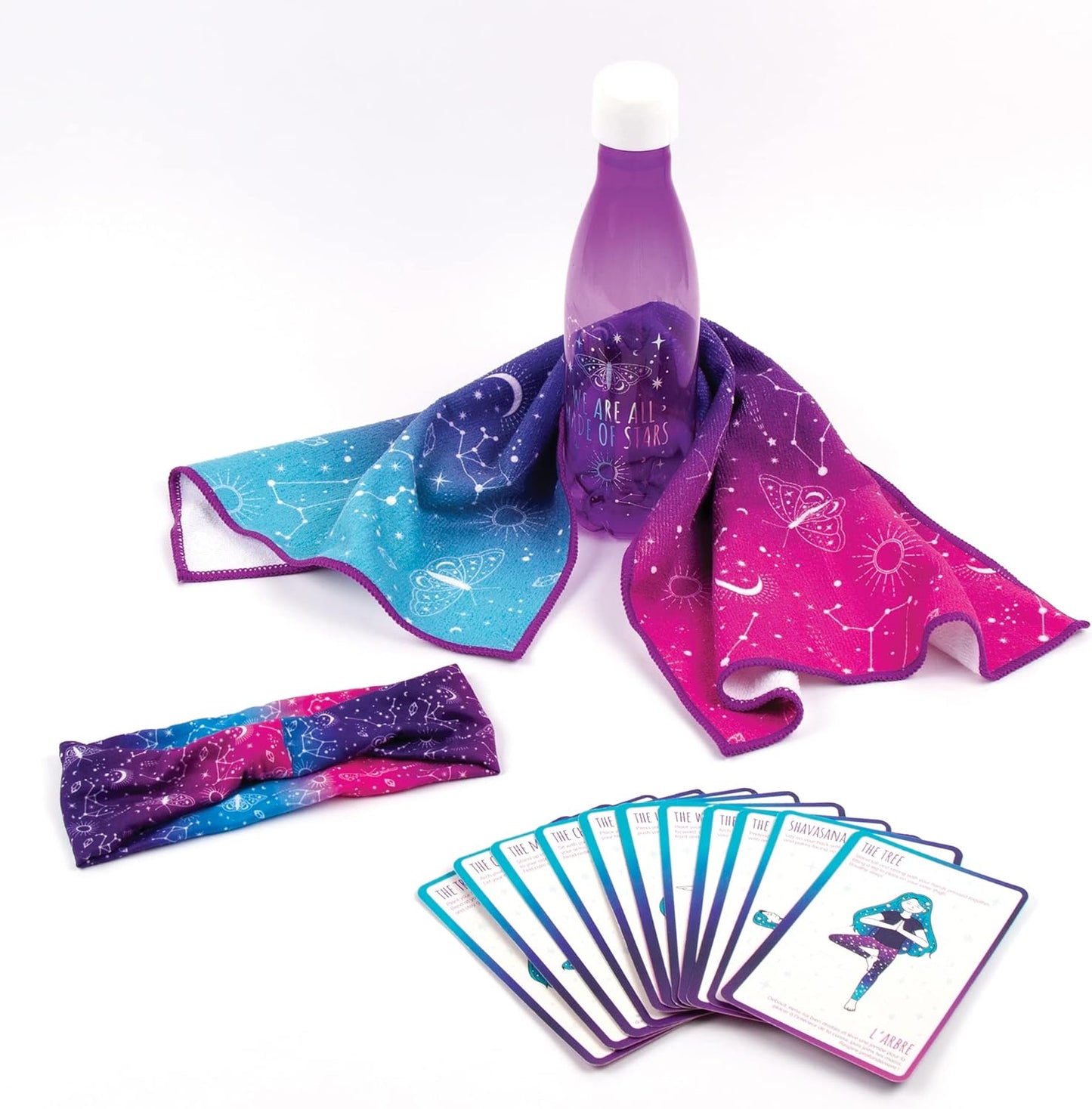 Celestial Yoga Accessory Set - Includes Kids Water Bottle, Towel, Headband & Cards - Accessories for Girls Ages 6-8-10-12-14-16