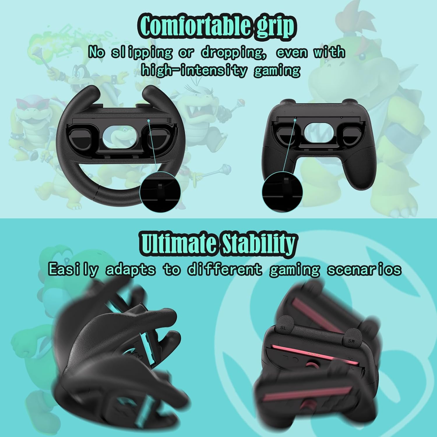 Steering Wheels for Nintendo Switch 2 Joy-Con Grip Racing Wheels for Mario Kart 8 Deluxe 4 in 1 Mario Kart Game Switch 2 Steering Wheel Grip Cover Joy-Con Controller Accessories