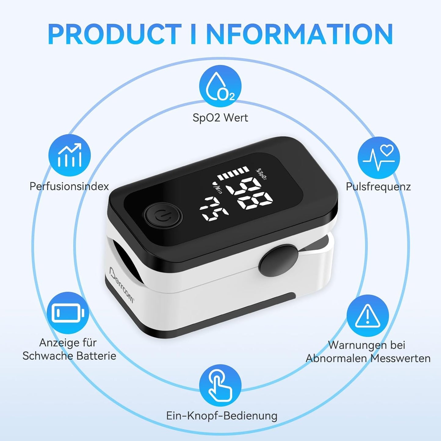 Berrcom Pulse Oximeter Blood Oxygen Saturation Monitor Finger High Accuracy Sats Monitor for Child, Adult with LED Display