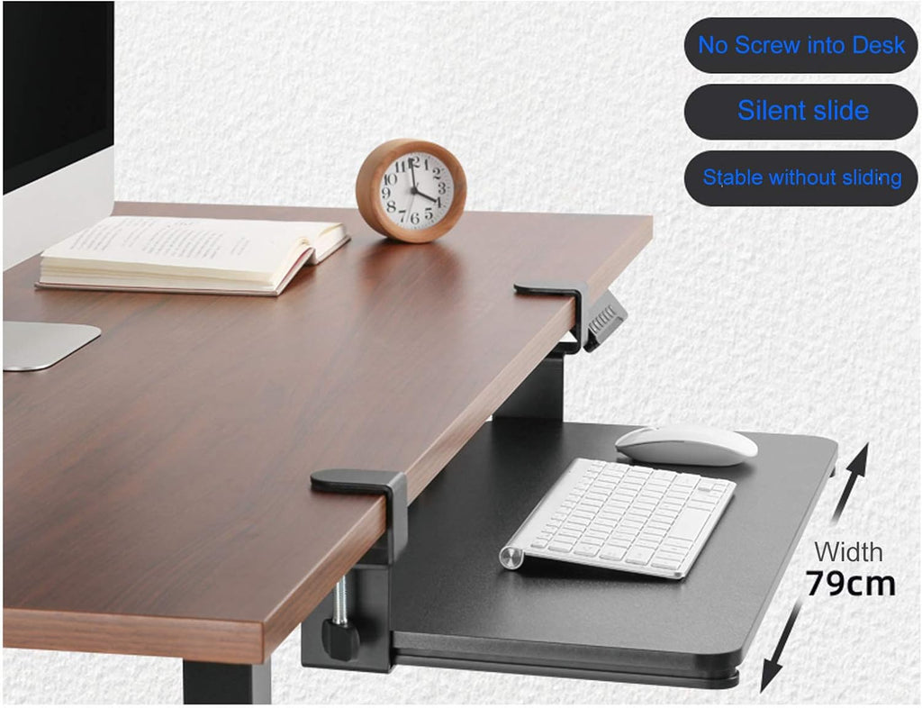 Keyboard Tray Under Desk w/Ball-Bearing Slides, Platform Tray Under Table Desk Mount Drawer, No Screw into Desk, Office to Save Space