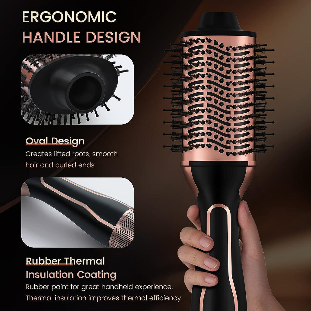 Hot Air Brush 1000W 4 in 1 Styler, One Step Volumizer, Salon Blow Dryer for Straight & Curling Hair, Dual Voltage 110V-120V/220V-240V Ionic