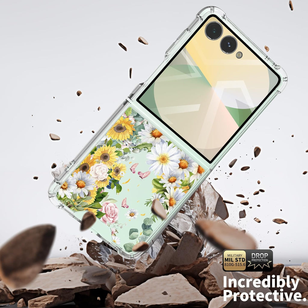 Samsung Galaxy Z Flip 7 Case 5G Flower Slim Anti-Drop Shockproof Protective Soft Shockproof Clear Phone Protective Covers 6.85 Inch for Women
