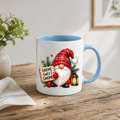 Festive Mug "Gnome Sweet Gnome" Christmas Gnome 325ml Ceramic Coffee Mug Winter Holiday Tea Cup with Lantern, Sign & Red Snowflake Hat | Available in Multicolours | Fast Dispatch by UK Seller (M1275)