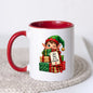 Playful Mug "Just Here for the Presents" Christmas Elf 325ml Ceramic Coffee Mug Cute Holiday Tea Cup with Jingle Bell Hat & Gift Box Tag Gift | Available in Multicolours | Fast Dispatch by UK Seller (M1244)