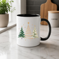 Watercolor Christmas Trees Mug "Minimalist Golden & Green Christmas Trees" Minimalist Golden & Green Christmas Trees 325ml Ceramic Coffee Mug–Watercolor Pine Trees with Gold Swirls & Star Toppers | Festive Holiday Gift | Fast Dispatch by UK Seller (M3413)