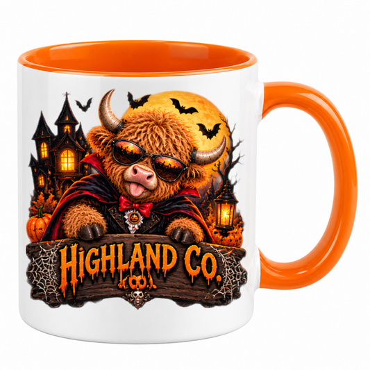 Halloween Mug "Highland Cow Vampire Dracula" Highland Cow Vampire Dracula 325ml Ceramic Coffee Mug – Cool Halloween Autumn Tea Cup with Vampire Highland Cow Dracula Cape Graphic Gift | Available in Multicolours | Fast Dispatch by UK Seller (M3215)