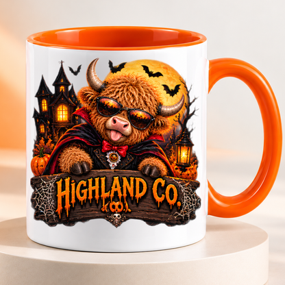 Halloween Mug "Highland Cow Vampire Dracula" Highland Cow Vampire Dracula 325ml Ceramic Coffee Mug – Cool Halloween Autumn Tea Cup with Vampire Highland Cow Dracula Cape Graphic Gift | Available in Multicolours | Fast Dispatch by UK Seller (M3215)
