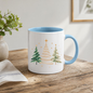 Watercolor Christmas Trees Mug "Minimalist Golden & Green Christmas Trees" Minimalist Golden & Green Christmas Trees 325ml Ceramic Coffee Mug–Watercolor Pine Trees with Gold Swirls & Star Toppers | Festive Holiday Gift | Fast Dispatch by UK Seller (M3413)
