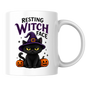 Halloween Mug "RESTING WITCH Face" Grumpy Black Cat 325ml Ceramic Coffee Mug – Sassy Witch Hat Tea Cup with Pumpkin & Sparkles Graphic Gift | Available in Multicolours | Fast Dispatch by UK Seller (M3075)