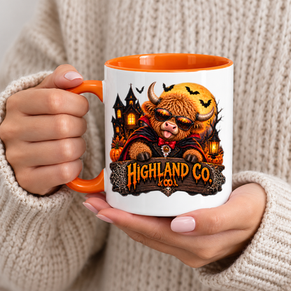 Halloween Mug "Highland Cow Vampire Dracula" Highland Cow Vampire Dracula 325ml Ceramic Coffee Mug – Cool Halloween Autumn Tea Cup with Vampire Highland Cow Dracula Cape Graphic Gift | Available in Multicolours | Fast Dispatch by UK Seller (M3215)