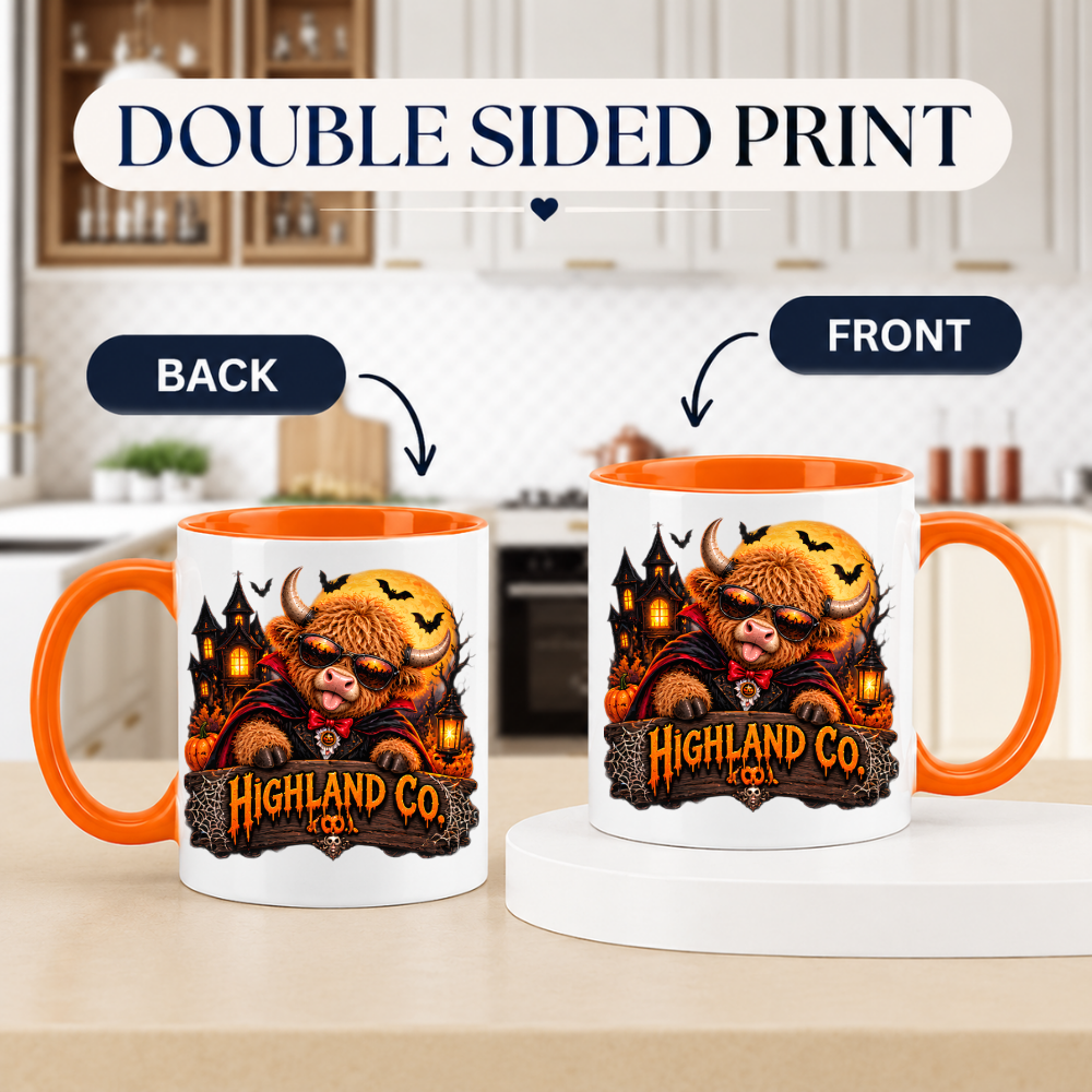 Halloween Mug "Highland Cow Vampire Dracula" Highland Cow Vampire Dracula 325ml Ceramic Coffee Mug – Cool Halloween Autumn Tea Cup with Vampire Highland Cow Dracula Cape Graphic Gift | Available in Multicolours | Fast Dispatch by UK Seller (M3215)
