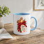 Christmas Mug "Jesus Is The Reason For The Season Wooden Cross" 325ml Ceramic Coffee Mug – Rustic Wooden Cross With Velvet Bow Pine Red Berries Christian Holiday Gift | Available in Multicolours | Fast Dispatch by UK Seller (M3297)
