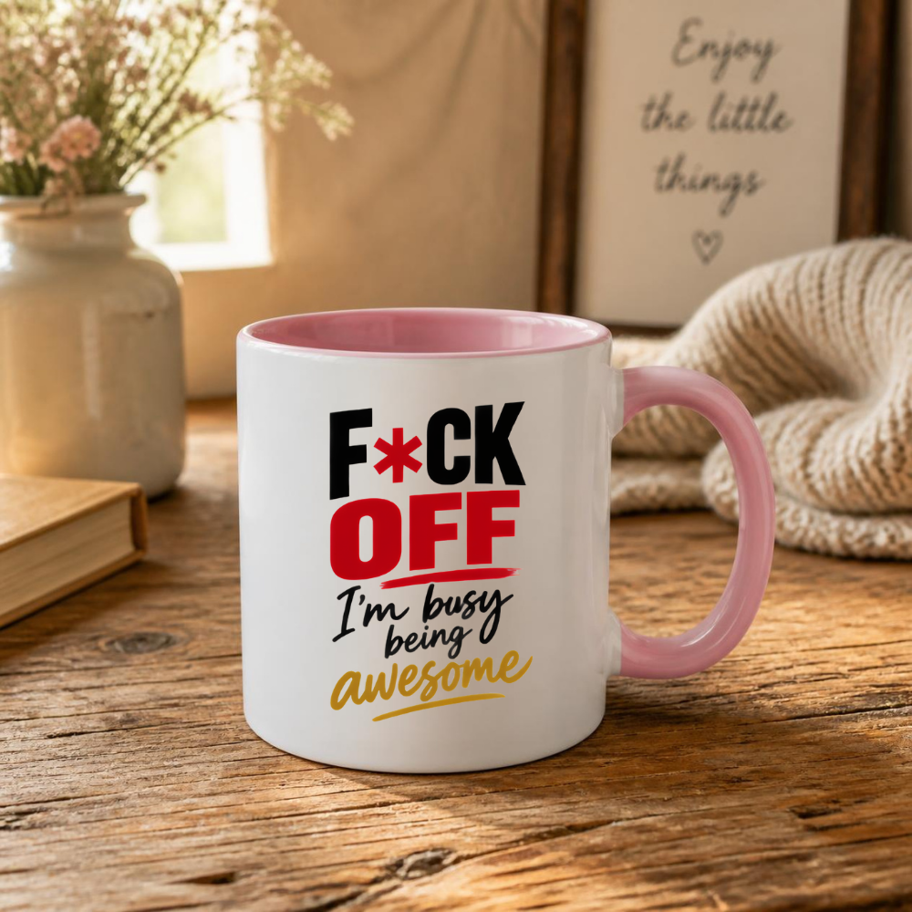 Swearing Mug "F*CK OFF I'm Busy Being Awesome" Sarcastic Typography 325ml Ceramic Coffee Mug Bold Funny Work Cup with Red Accent Text Gift | Available in Multicolours | Fast Dispatch by UK Seller (M3060)