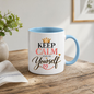 Motivational Mug "Keep Calm And Be Yourself" 325ml Ceramic Coffee Tea Cup – Gold Crown, Elegant Script & Heart Slogan Novelty Gift for Women, Friends, Birthday, Colleagues – Fast Dispatch by UK Seller (M3490)