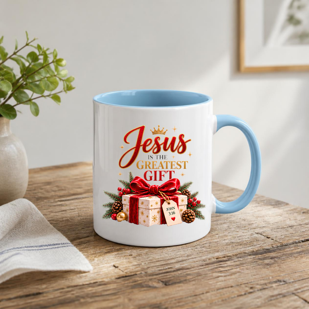 Christmas Mug "Jesus Is The Greatest Gift John 3:16" Jesus Is The Greatest Gift 325ml Ceramic Coffee Mug – Festive Christian Typography Mug With Gift Box Crown Holiday Gift | Available in Multicolours | Fast Dispatch by UK Seller (M3317)