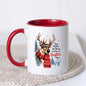 Uplifting Mug "Stay Positive Be Merry and Make it a Brighter Year" Reindeer 325ml Ceramic Coffee Mug Cozy Winter Holiday Tea Cup with Red Snowflake Scarf & Pine Forest Gift | Available in Multicolours | Fast Dispatch by UK Seller (M1259)