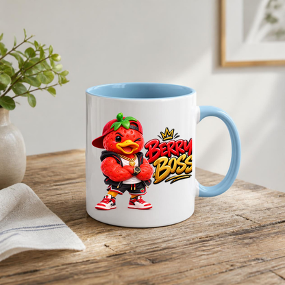 Boss Mug "Berry Boss Cool Strawberry Duck" 325ml Ceramic Coffee Mug – Cool Winking Strawberry Duck in Cap, Hoodie, Gold Chain, Watch Sneakers Streetwear Gift For Bosses Friends Coffee Lovers | Available in Multicolours | Fast Dispatch by UK Seller (M3258)