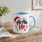 Christmas Santa Hat Mug "Ho Ho Ho" Ho Ho Ho 325ml Ceramic Coffee Mug – Festive Santa Claus Typography Slogan with Red Santa Hat, Snowflakes & Burst Lines | Winter Holiday Gift | Fast Dispatch by UK Seller (M3436)