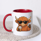 Cool Mug Highland Cow Drinking Iced Coffee Mug - Cute Animated Farm Animal Ceramic Tea Cup with Sunglasses & Peace Sign 350ml | Available in Multicolours | Fast Dispatch by UK Seller (M1203)