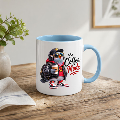 Coffee Mug "Coffee Mode Cool Pigeon" 325ml Ceramic Coffee Mug – Cool Pigeon in Cap, Headphones, Leather Jacket, Hoodie & Sneakers Funny Streetwear Bird Mug Gift For Coffee Lovers Friends | Available in Multicolours | Fast Dispatch by UK Seller (M3240)