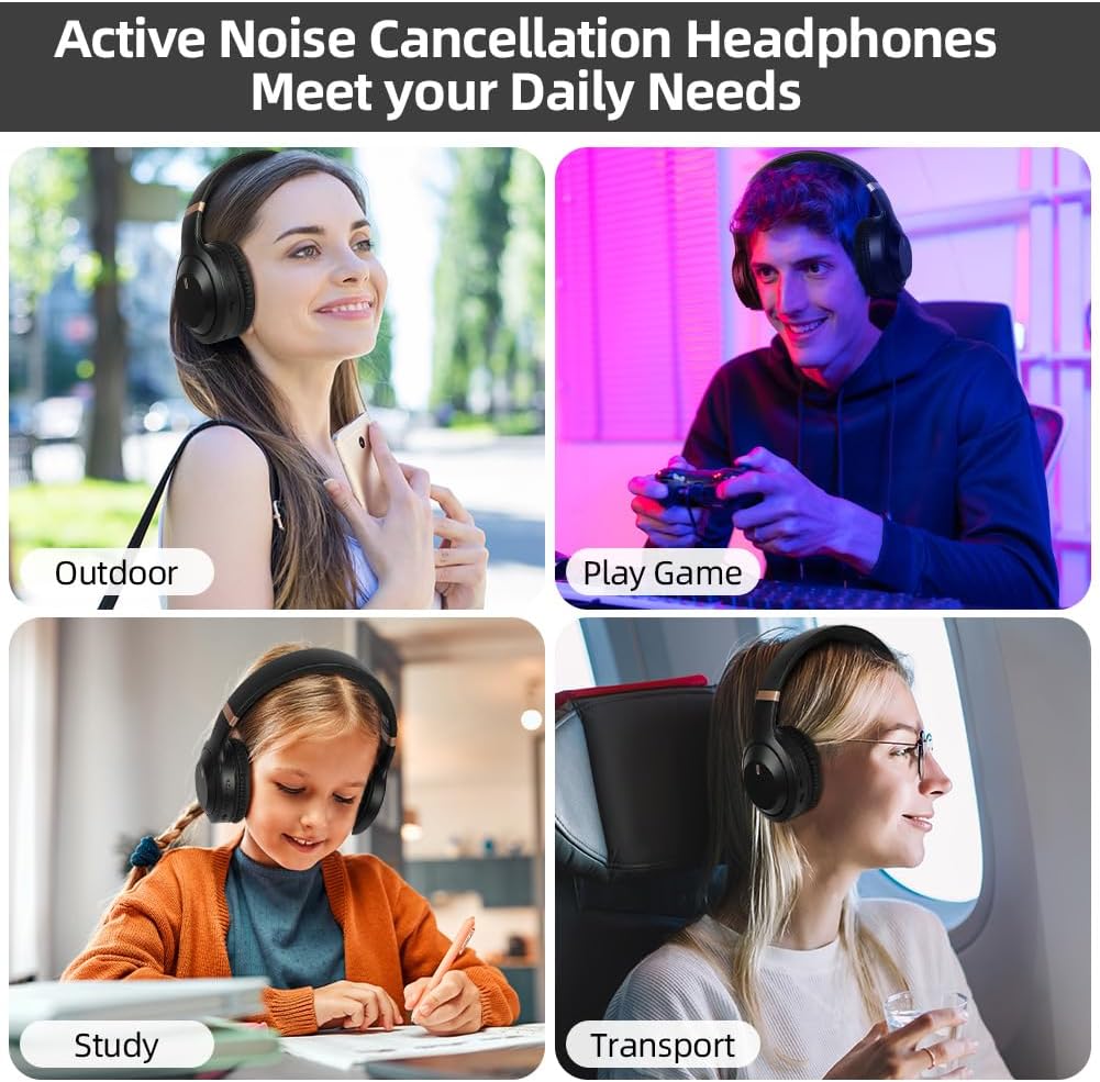 ANC Active Noise Cancelling Wireless Headphones Bluetooth 5.4 Foldable Over-Ear Headset | Low Latency Gaming Headphones with 3D Ergonomic Fit