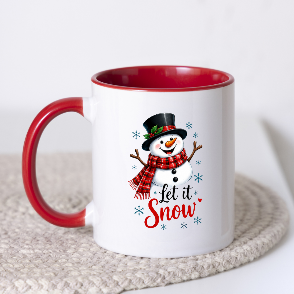 Festive Mug "Let It Snow" Snowman Ceramic Coffee Mug – Cute Winter Holiday Tea Cup with Scarf & Snowflake Decor Gift 350ml | Available in Multicolours | Fast Dispatch by UK Seller (M1231)