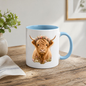 Floral Mug "Boho Highland Cow" Floral Crown Highland Cow 325ml Ceramic Coffee Mug Pretty Botanical Tea Cup with Pink Rose Flower Crown Graphic Gift | Available in Multicolours | Fast Dispatch by UK Seller (M3152)