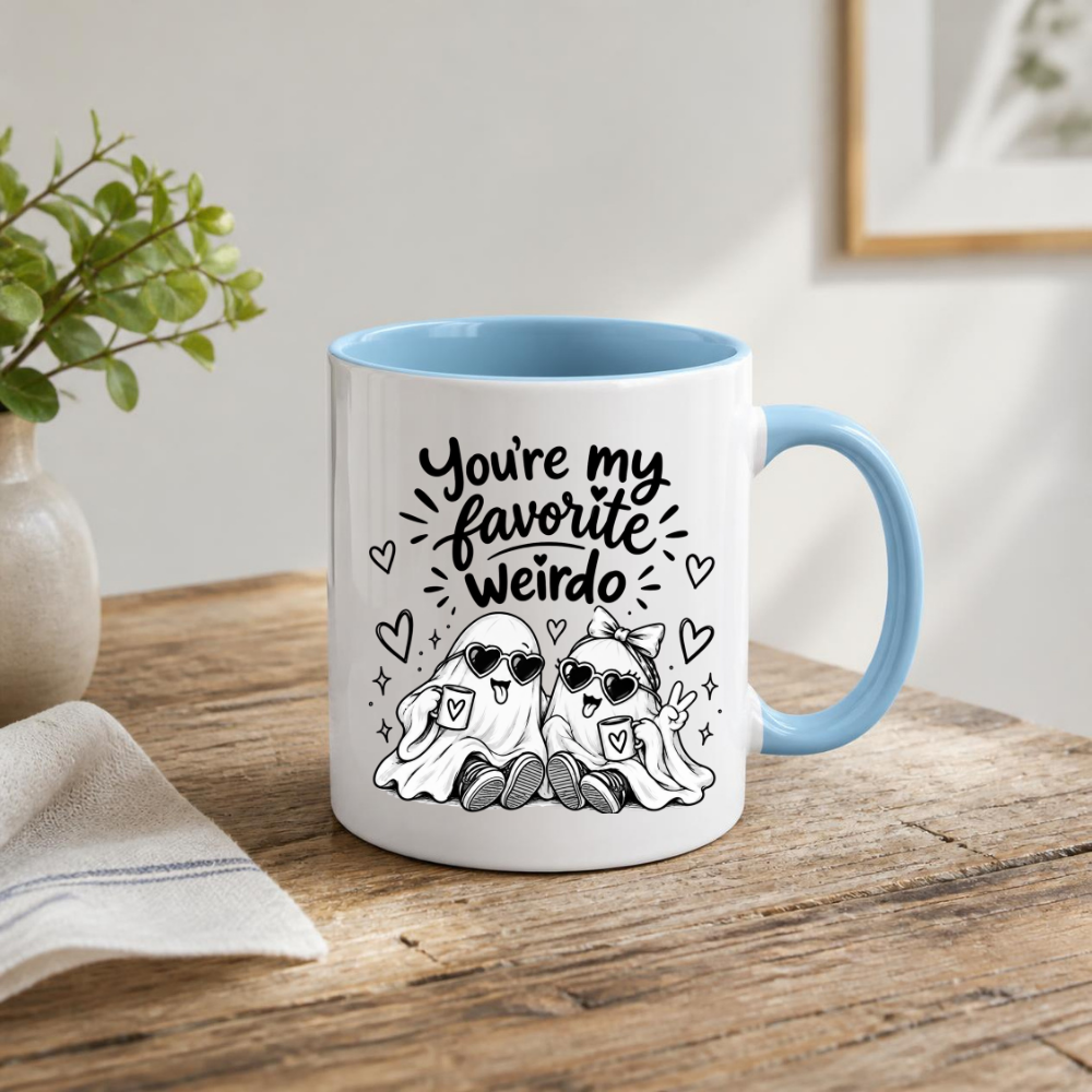 Cute Mug "You’re My Favorite Weirdo" Funny Ghost Coffee Cup, 350ml Ceramic Novelty Mug, Spooky Best Friend Couple Gift for Her Him Girlfriend Boyfriend, Birthday Christmas Halloween Valentine’s Day, Multicolour Options | Fast Dispatch by UK Seller (M1108)