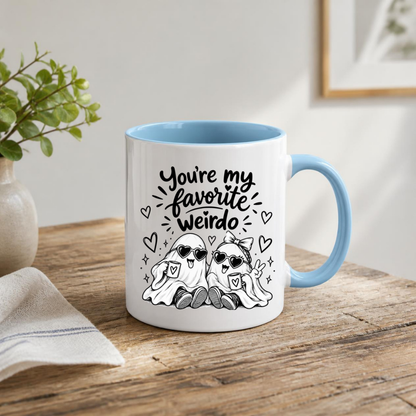 Cute Mug "You’re My Favorite Weirdo" Funny Ghost Coffee Cup, 350ml Ceramic Novelty Mug, Spooky Best Friend Couple Gift for Her Him Girlfriend Boyfriend, Birthday Christmas Halloween Valentine’s Day, Multicolour Options | Fast Dispatch by UK Seller (M1108)