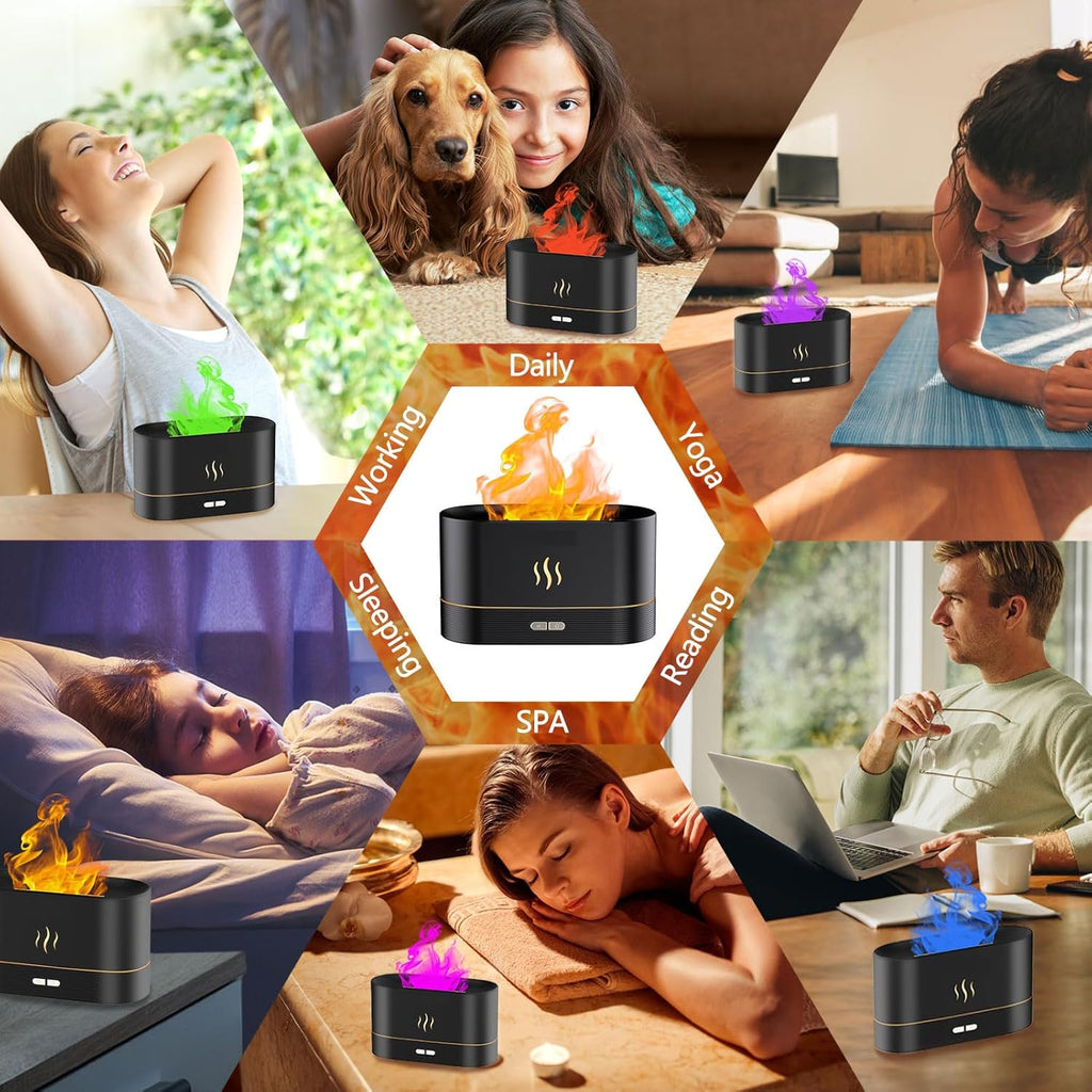 Flame Essential Oil Diffuser, Upgrade 7 Colour Lights Aromatherapy Diffuser, Super Quiet Air Humidifier, Electric Aroma Diffuser