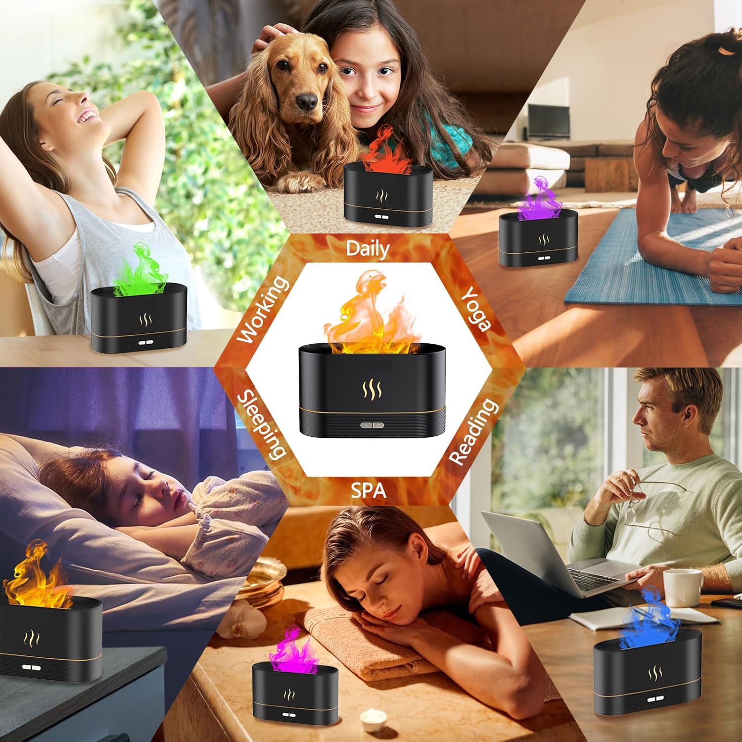 Flame Essential Oil Diffuser, Upgrade 7 Colour Lights Aromatherapy Diffuser, Super Quiet Air Humidifier, Electric Aroma Diffuser
